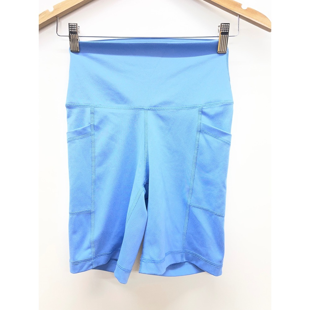 Yogalicious Lux Women Blue High Waisted Biker Shorts Side Pockets Size S